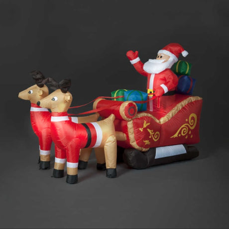 240cm Inflatable Santa In Reindeer Sleigh w/6 LEDs