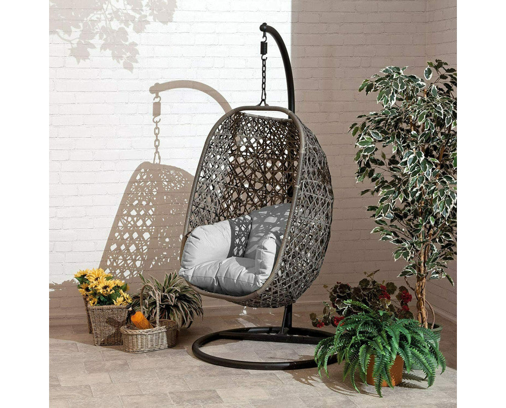 Single Hanging Cocoon Egg Chair - Grey Cushions