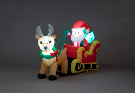 103cm Inflatable Santa with Sleigh & 1 Reindeer - 12 LEDs