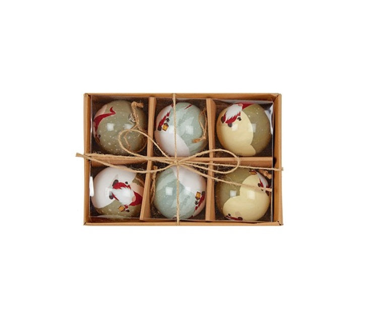 Set of 6 Gonk Decoupage Ball Christmas Baubles 75mm