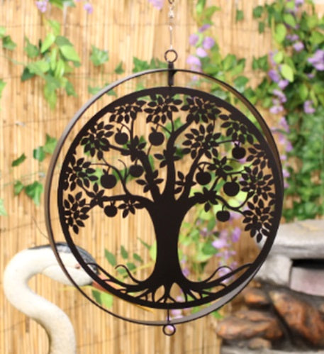 Metal Apple Tree Hanging Silhouette Orbit Spinner - Black