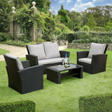 GSD Rattan 4 Piece Lounge Set - Black with Grey Cushions