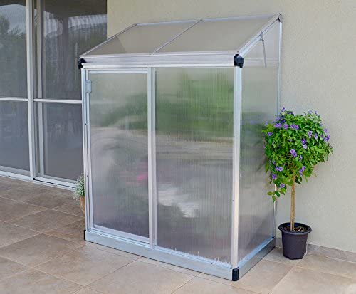 4' x 2' Lean-To Greenhouse - Silver Frame & Clear Polycarbonate Panels