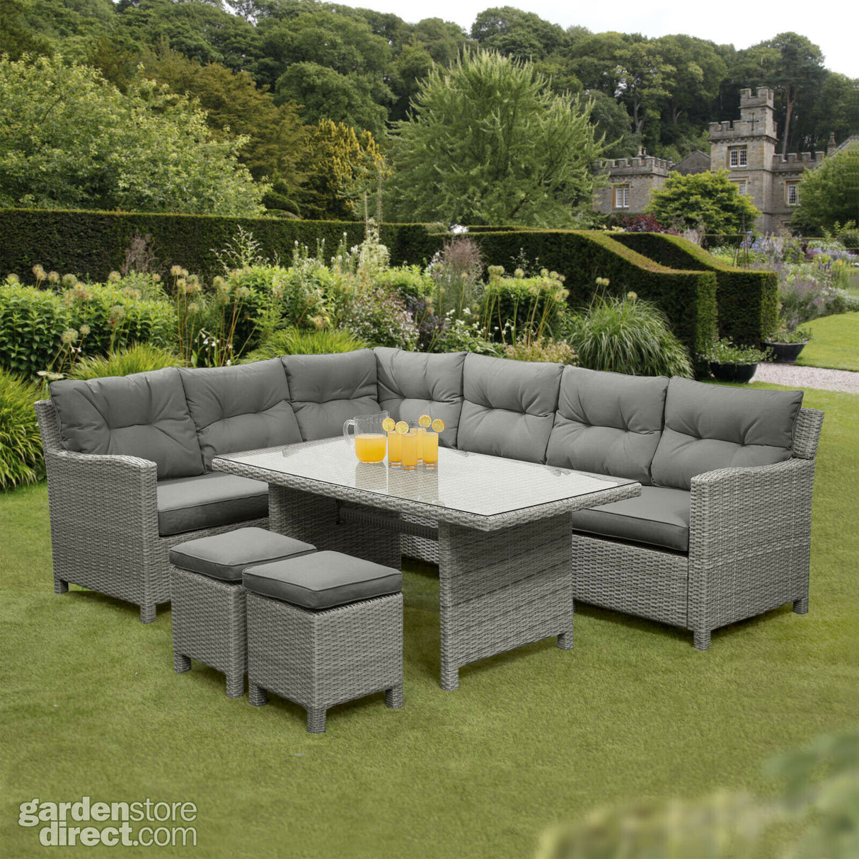Colombia Rattan Large Modular Corner Dining Set - Grey