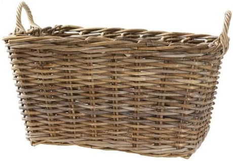 Tobs Rattan Rectangular Basket With Handles Grey