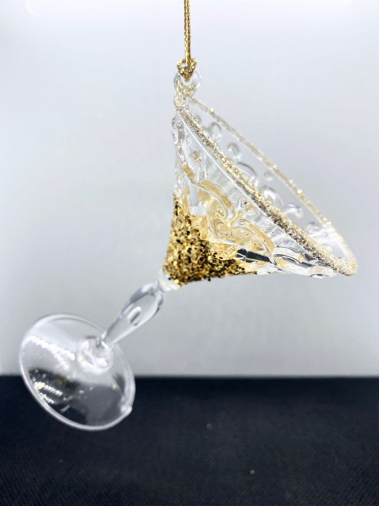 Set of 2 Gold Glitter Wine Glass Christmas Tree Decorations 10cm